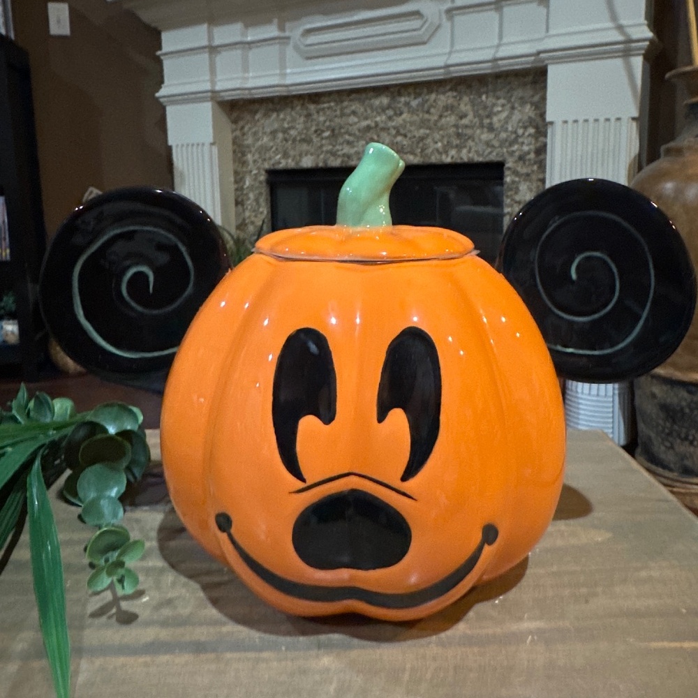 Disney MICKEY Mouse Ceramic Pumpkin COOKIE JAR Orange Canister Halloween
